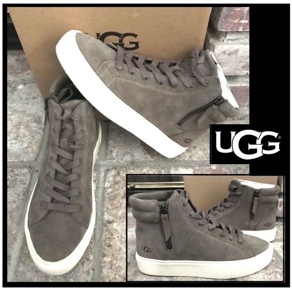 UGG Shoes - UGG  Women Olli Hi Top Grey Brush Suede Sneakers